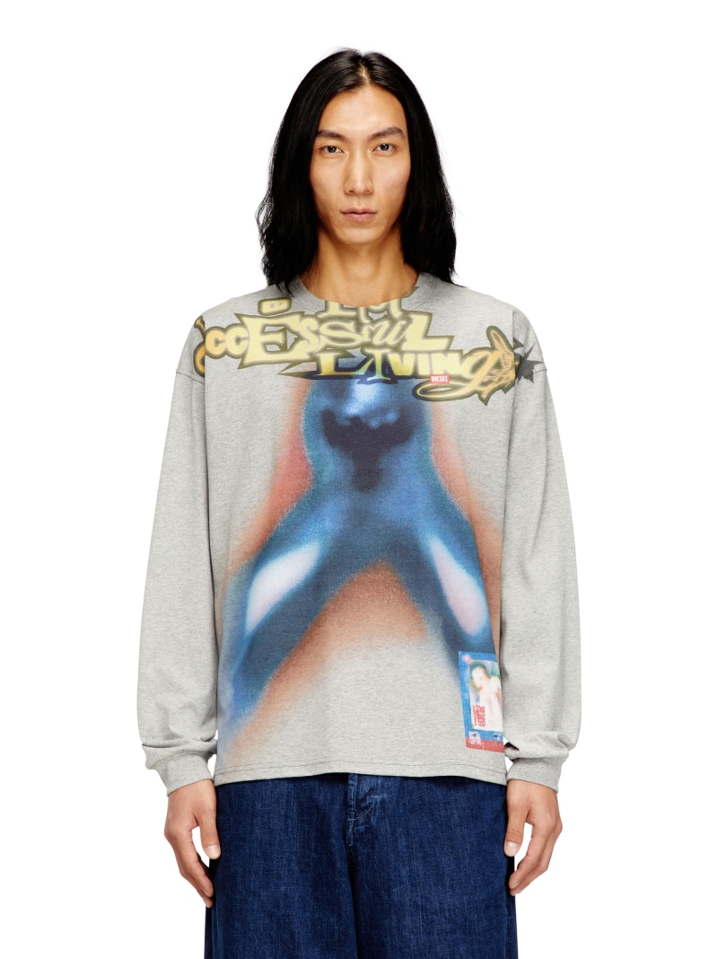 DIESEL メンズ 長袖Tシャツ T-BOXT-LS-V1 ディーゼル トップス カットソー・Tシャツ グレー【送料無料】 23,100円
