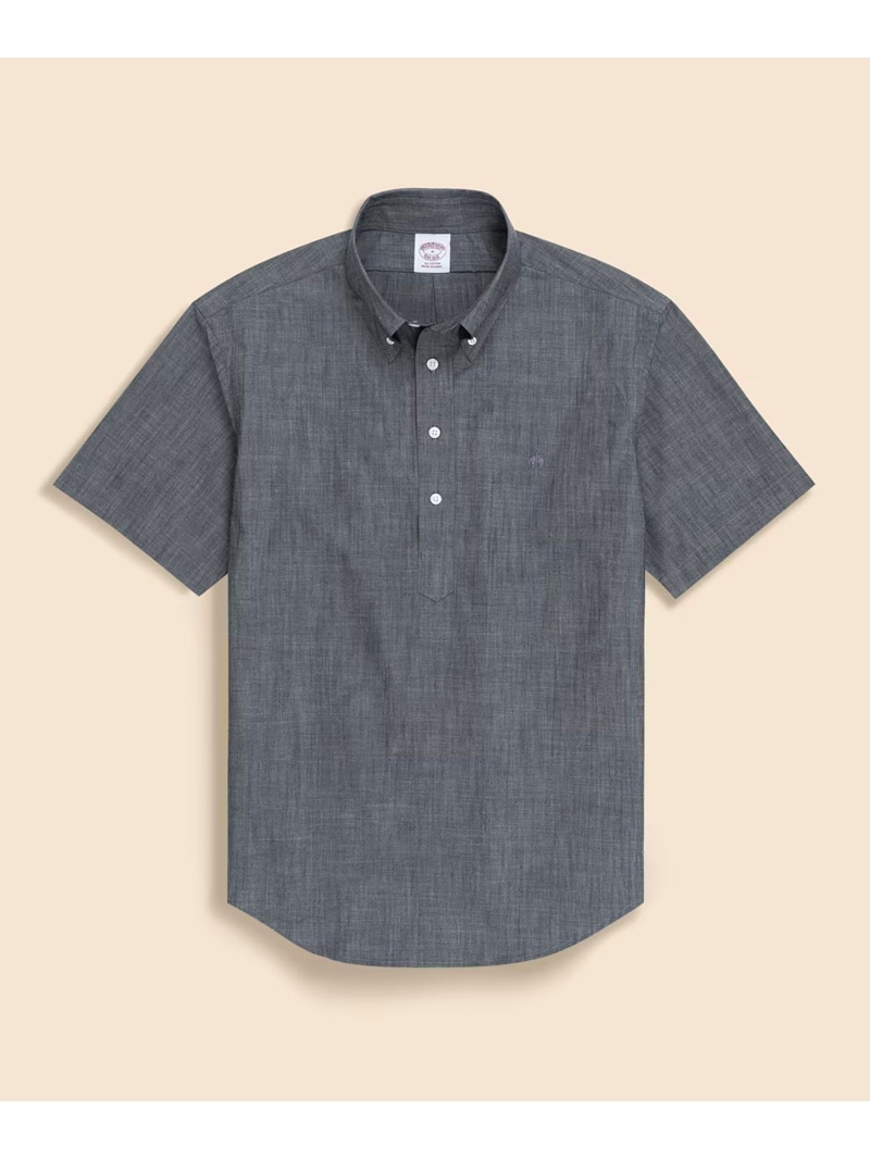 BROOKS BROTHERS コットンシャンブレー GFロゴ ショートスリーブ プルオーバーシャツ ブルックス ブラザーズ トップス シャツ・ブラウス ネイビー ブラック レッド【送料無料】｜ Fashion Men