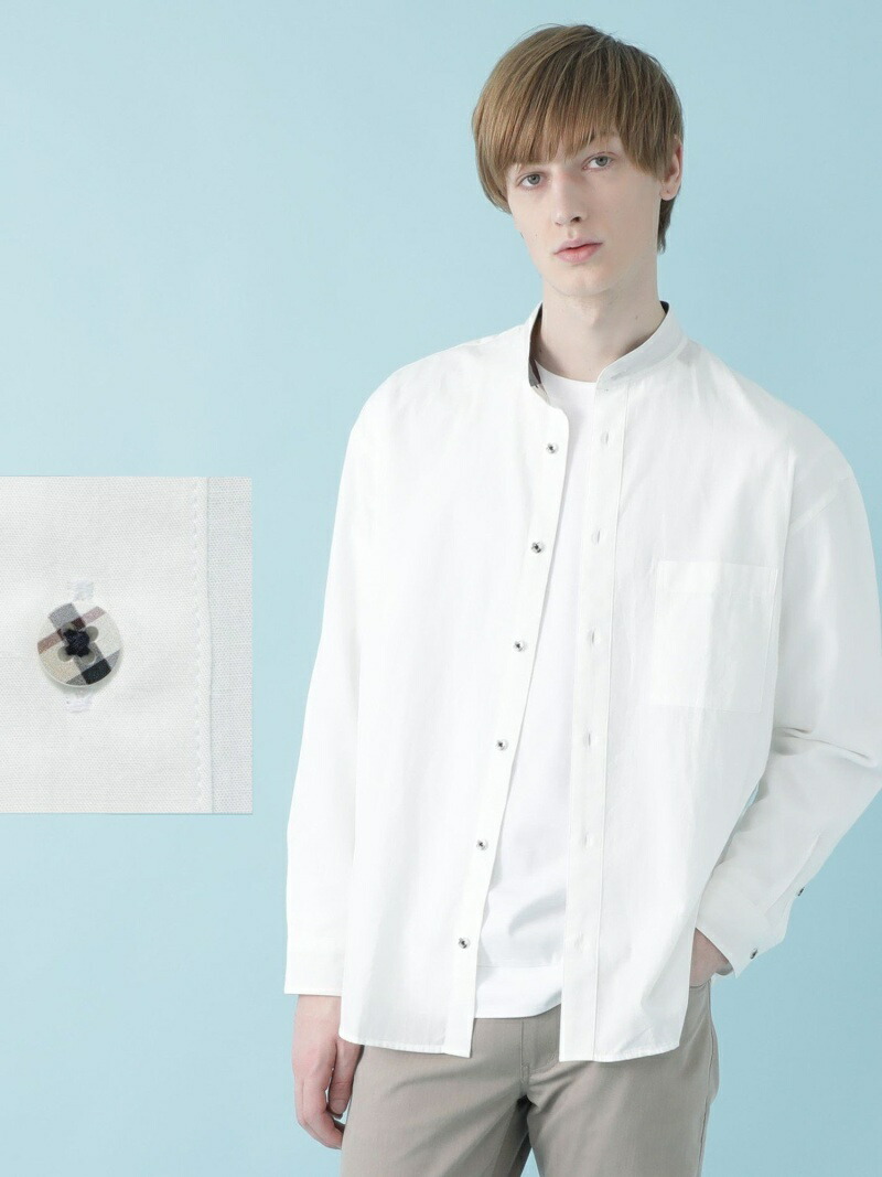 Black Label Crestbridge Web削る オーバーサイズバンドカラーコットンリネンtシャツ 青み附箋 黒奴レーベル クレスト掛け橋 シャツ ブラウス 長袖シャツ 白色 ブラック ネイ 貨物輸送無料 Blue Label Black Label Crestbridge メンズ シャツ ブラウス ブルーレーベル