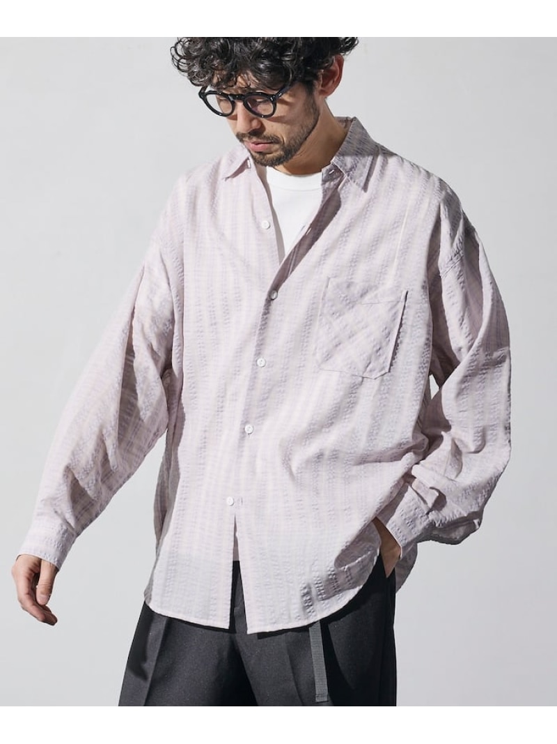 【SALE／21%OFF】HINSON シアサッカー レギュラーカラー ロングスリーブ チェックシャツ フリークスストア トップス シャツ・ブラウス ネイビー ブラウン グレー【RBA_E】【送料無料】