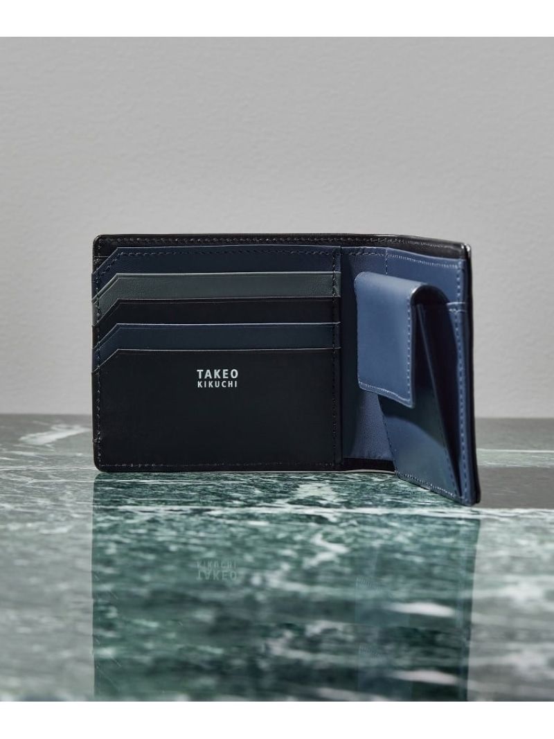 【SALE／20%OFF】TAKEO KIKUCHI 配色型押しレザー 2つ折り財布 タケオキクチ 財布・ポーチ・ケース 財布 ネイビー ブルー グリーン ブラック【RBA_E】【送料無料】
