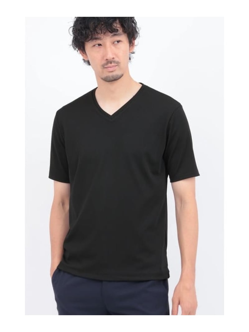 HIGH STREET HIGH STREET∴シルキーリブVネック半袖カットソー トルネードマート トップス カットソー・Tシャツ ブラック ベージュ ホワイト【送料無料】