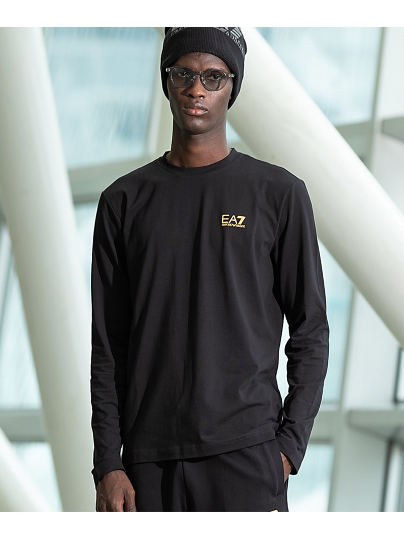 EA7 EMPORIO ARMANI EA7 ロングTシャツ TRAIN CORE ID M TEE LS ST シフォン トップス カットソー・Tシャツ ホワイト ブラック【送料無料】