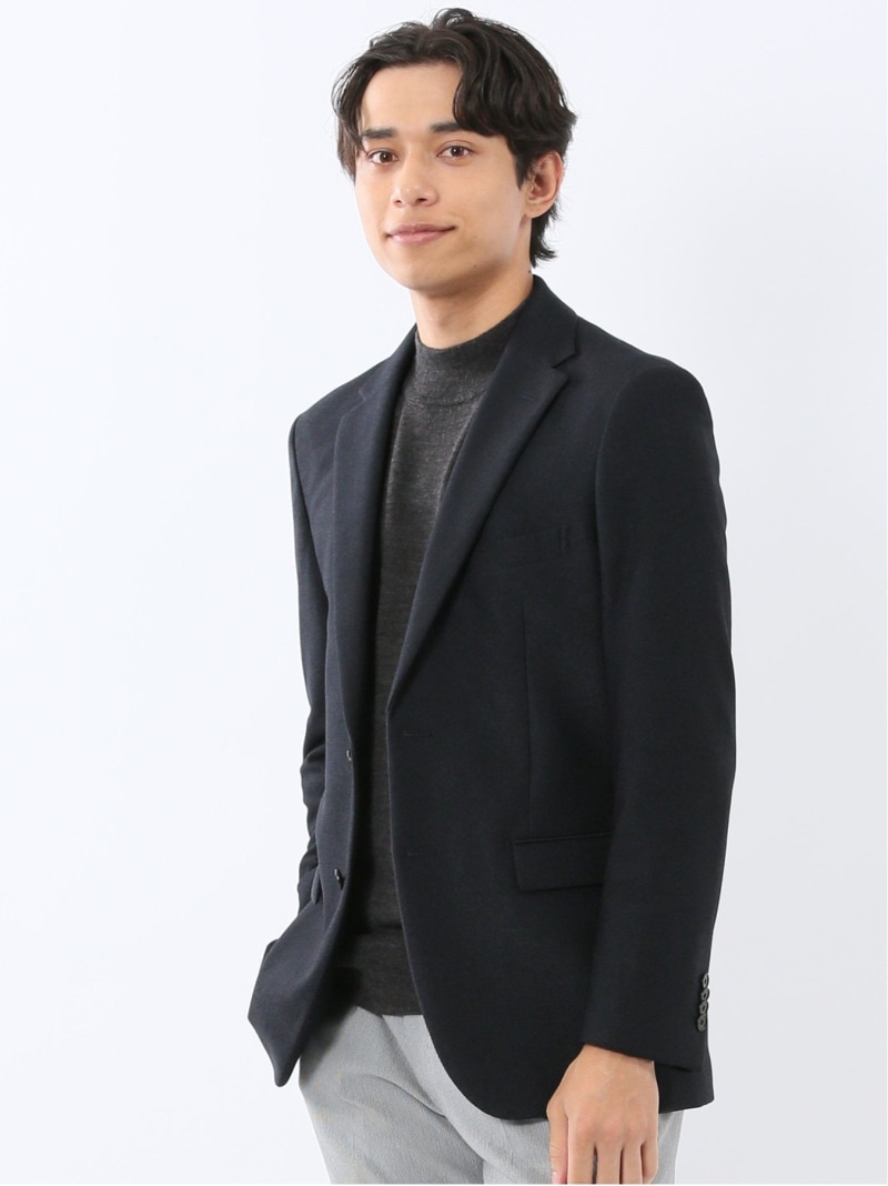 【SALE／50%OFF】TAKA-Q からみニット スリムフィット 2ボタンジャケット 紺 タカキュー ジャケット・アウター テーラードジャケット・ブレザー ネイビー【RBA_E】【送料無料】