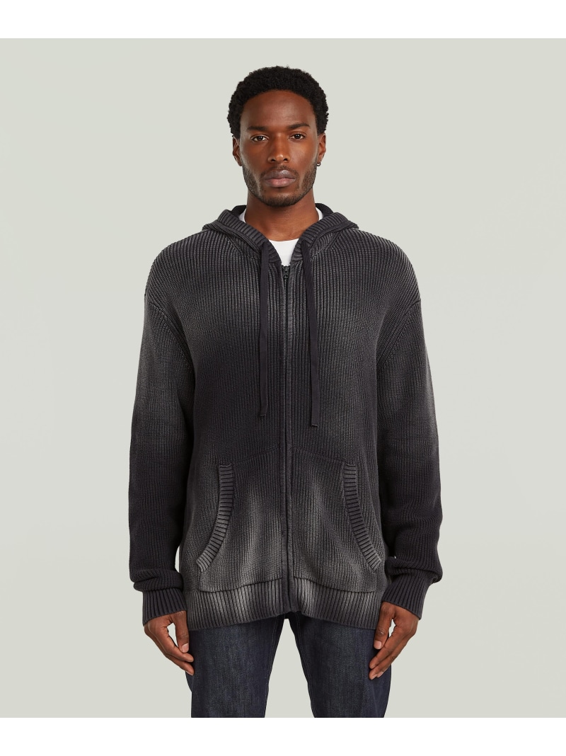 G-Star RAW 【公式ショップ】Sunfaded Loose Hoodie Knit Jacket/サンフェード加工オーバーサイズルーズニットパーカー ジースターロゥ トップス パーカー・フーディー ブラック【送料無料】