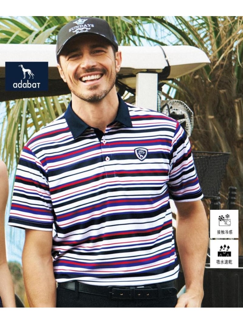 【SALE／30%OFF】adabat 【新レーベル ADABAT NAVY】吸水速乾/接触冷感 クールタッチマルチボーダーポロシャツ アダバット トップス ポロシャツ ホワイト【RBA_E】【送料無料】