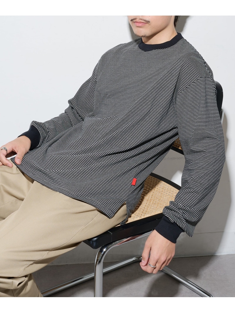 Healthknit Healthknit/Nallow Border Jersey Side Slit Crewneck L/S 51054 ヘルスニット セットアップセブン トップス カットソー・Tシャツ ブラック【送料無料】