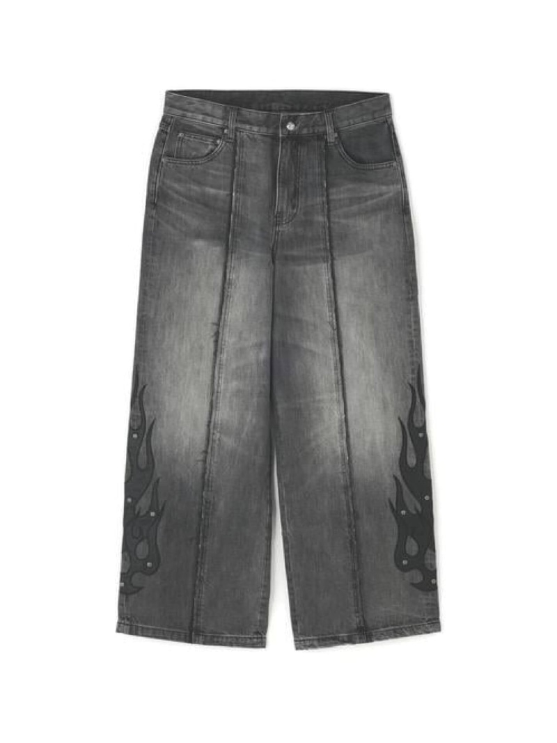 JOINT WORKS SUPPLIER / サプライヤー Fire Tribal Leather Patch Baggy ジョイントワークス パンツ ジーンズ・デニムパンツ ブラック ブルー【送料無料】