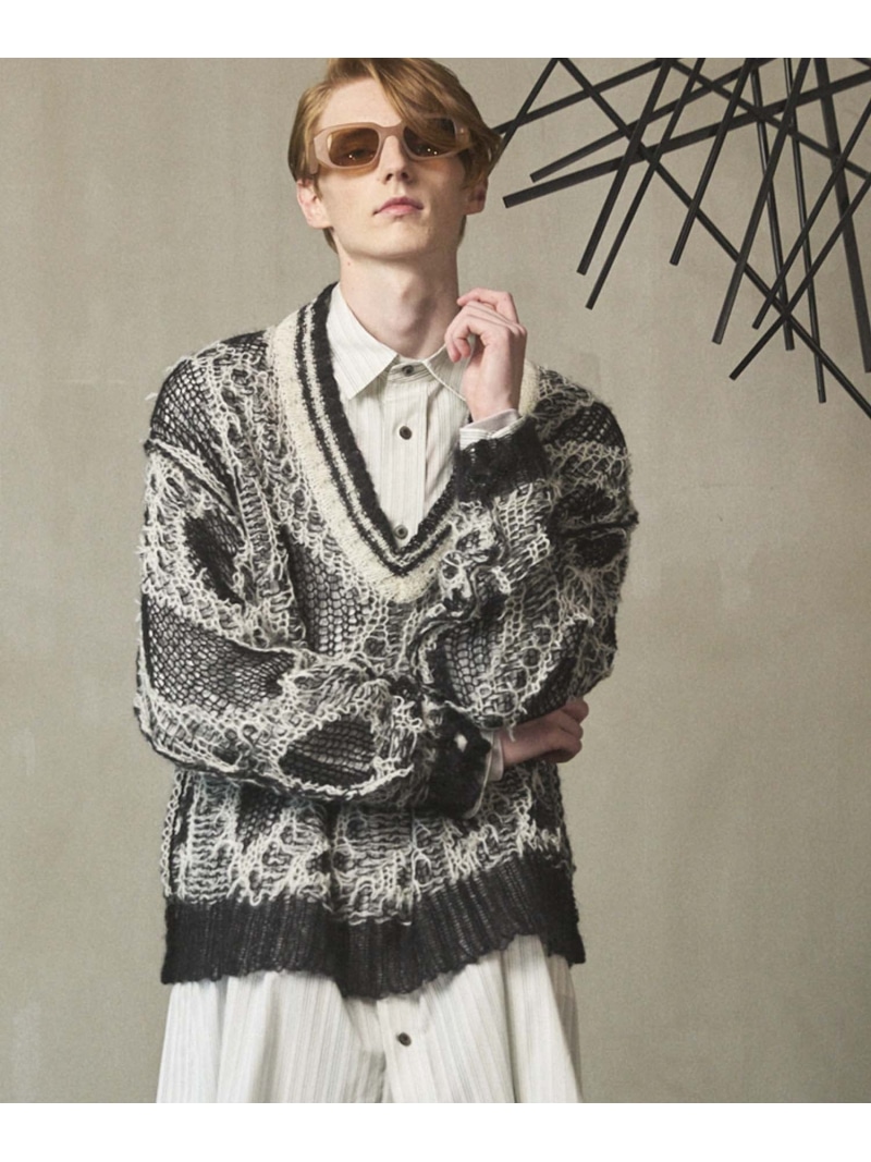 MAISON SPECIAL Mohair Sheer V-Neck Knit Pullover メゾンスペシャル トップス 編み物 黒いこと 赤いこと【貨物輸送無料】 トップス-ニット・セーター