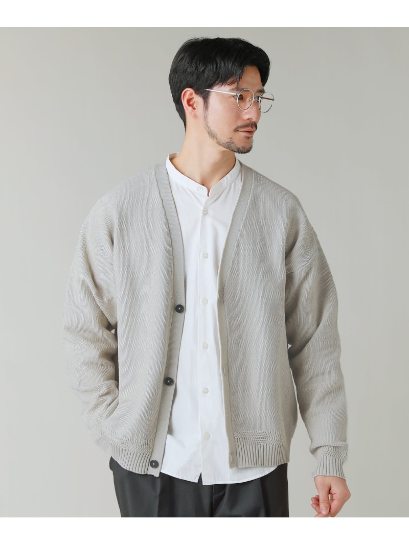 【SALE／5%OFF】THE CASUAL リラックスフィット鹿の子編みVネックカーディガン カジュアル トップス カーディガン ネイビー ベージュ【RBA_E】【送料無料】