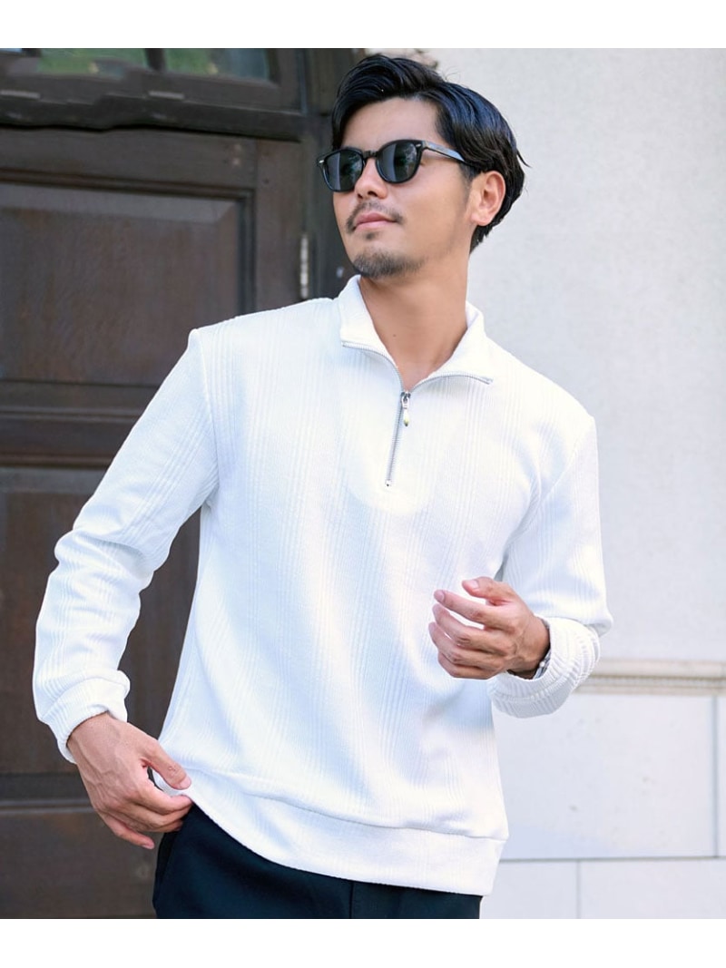 CavariA CavariA ランダムテレコ長袖ハーフジップ トレーナー シルバーバレット トップス スウェット・トレーナー ブラック ネイビー ホワイト【送料無料】