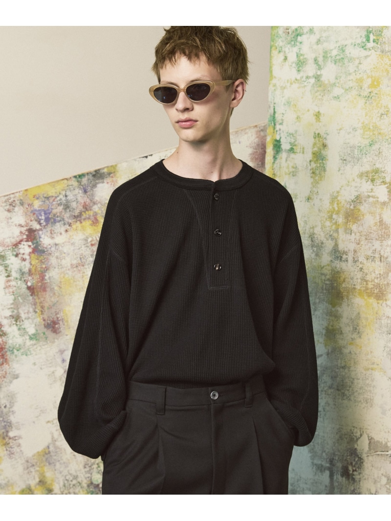 MAISON SPECIAL Prime-Over Henry Neck Long Sleeve Waffle T-Shirt メゾンスペシャル トップス カットソー・プルオーバー サクラ色 黒いこと【貨物輸送無料】