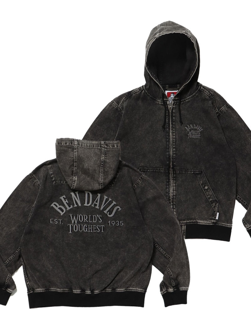 BEN DAVIS / WHITE LABEL 【BEN DAVIS(ベンデイビス)】BLEACHED TWILL ZIP HOODIE /パーカー ジップパーカー ダブルジップ 短丈 刺しゅう ナバル ジャケット・アウター 上衣・前掛け 米国海軍 赤銅色 薄墨色【貨物輸送無料】