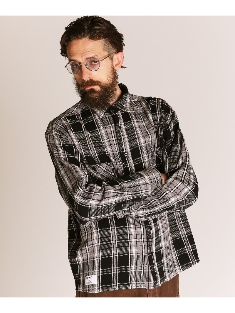 【SALE／30%OFF】Schott PLAID CF LS SHIRT/プレイド CF LS シャツ ショット トップス シャツ・ブラウス ブラウン ブラック【RBA_E】【送料無料】