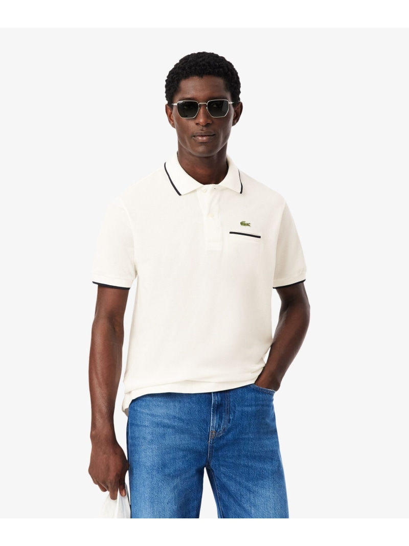 LACOSTE L.12.12配色トリムライン 半袖ポロシャツ ラコステ トップス ポロシャツ カーキグリーン ホワイト ネイビー【送料無料】
