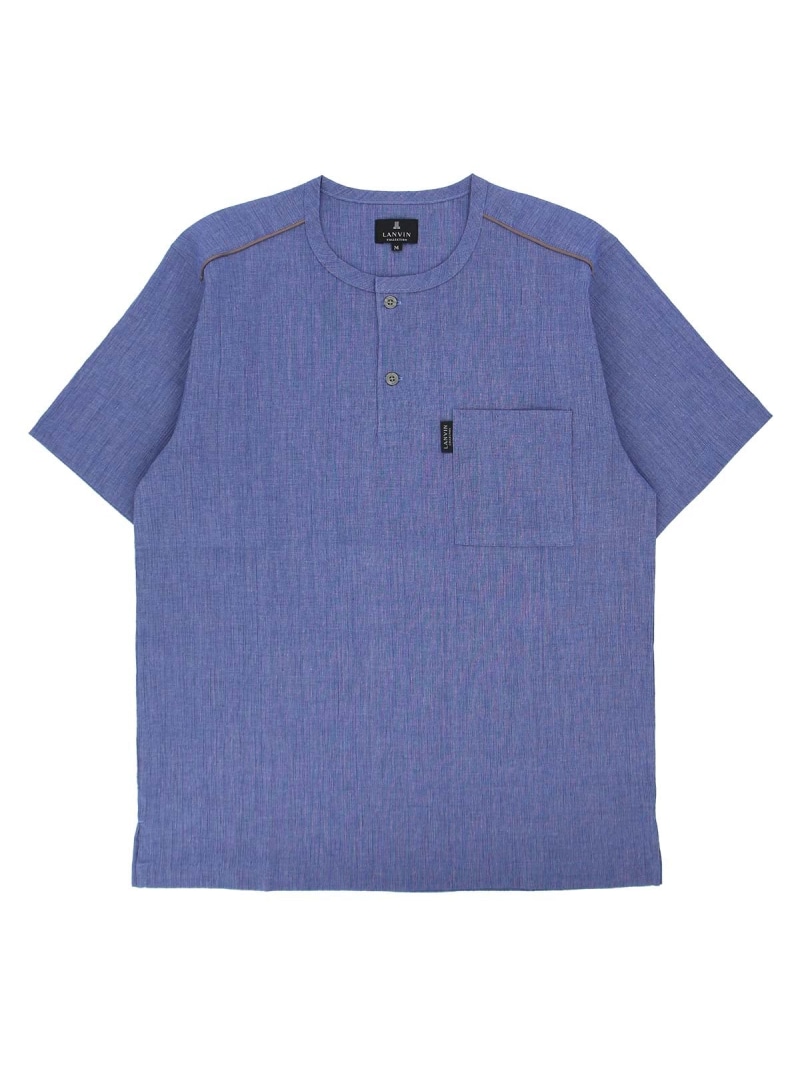 LANVIN COLLECTION LANVIN COLLECTION 綿100%しじら楊柳 半袖 パジャマ ナイガイ インナー・ルームウェア パジャマ ネイビー ブルー【送料無料】
