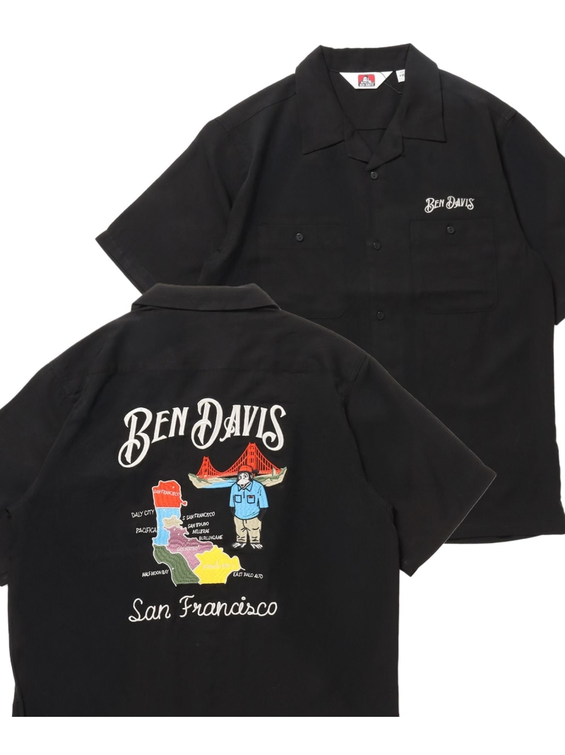 BEN DAVIS / WHITE LABEL 【BEN DAVIS(ベンデイビス)】SOUVENIR EMB O/C SHIRT / 半袖 プルオーバー 刺しゅう 明けっ広げ色合い ヴィンテージライク ナバル トップス プルオーバー・トップ サクラ色 白いこと 黒いこと【貨物輸送無料】 トップス-カジュアルシャツ-メンズファッション