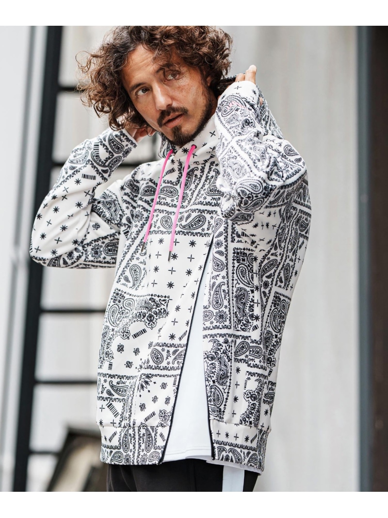 felkod mpa3927-Bandana Cardboard Knit Zip Accent Parka パーカー カンビオ トップス パーカー・フーディー 白いこと 黒いこと【貨物輸送無料】