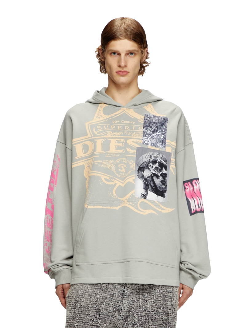 【SALE／40%OFF】DIESEL メンズ プルオーバーパーカー S-BAXT-HOOD-R1 ディーゼル トップス パーカー・フーディー カーキグリーン グレー【RBA_E】【送料無料】