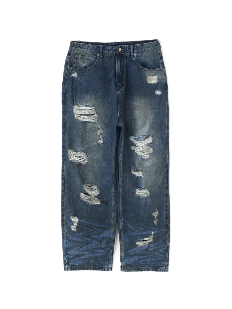 LHP NOT4NERD/ノットフォーナード/Hidden Symbol Distressed Denim Pants エルエイチピー パンツ ジーンズ・デニムパンツ ブルー カーキグリーン【送料無料】| Fashion Men