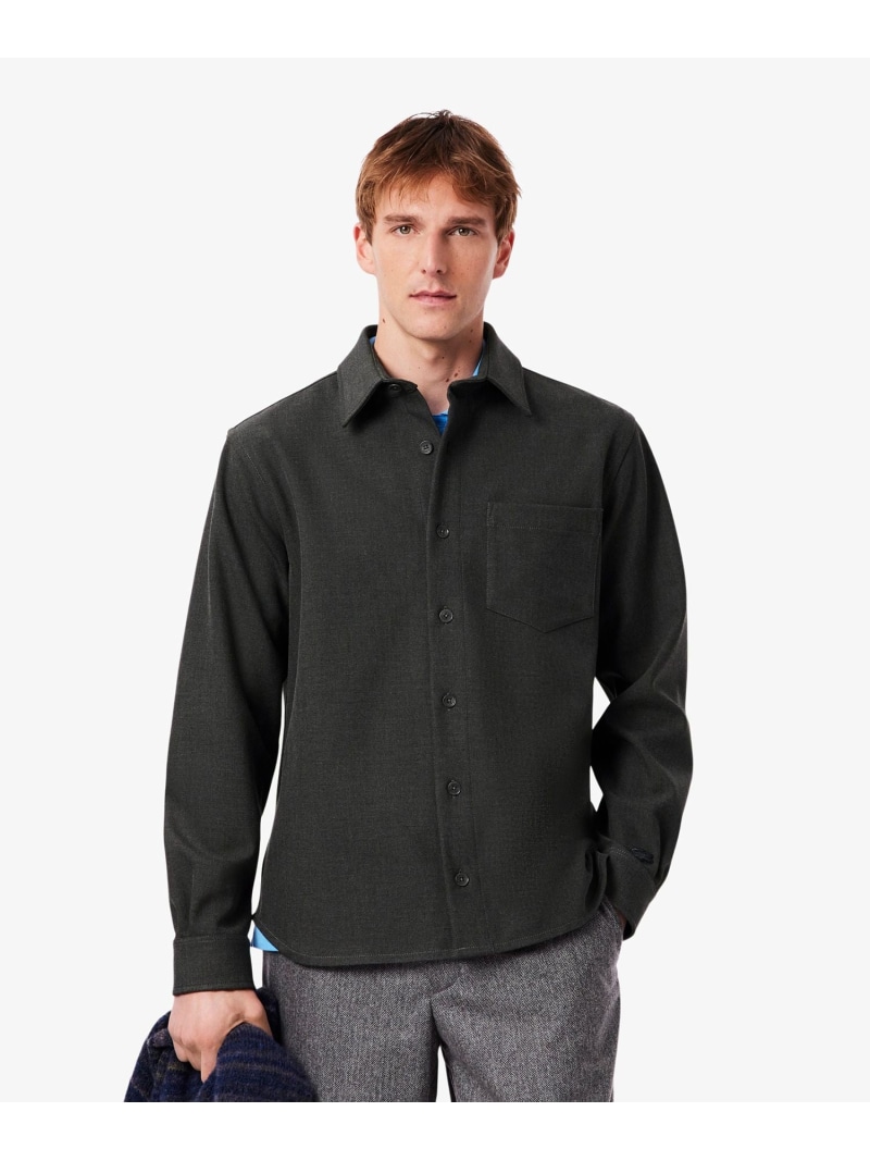 【SALE／50%OFF】LACOSTE ヘビーウェイト オーバーサイズダブルフェイスオーバーシャツ ラコステ トップス プルオーバー・トップ 黒いこと 薄墨色【RBA_E】【貨物輸送無料】