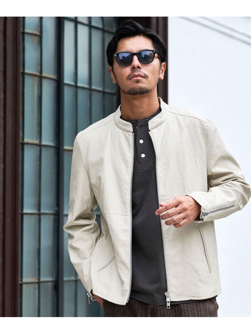 CavariA CavariA フェイクレザーシングルライダースブルゾン シルバーバレット ジャケット・アウター ライダースジャケット ベージュ ブラック【送料無料】