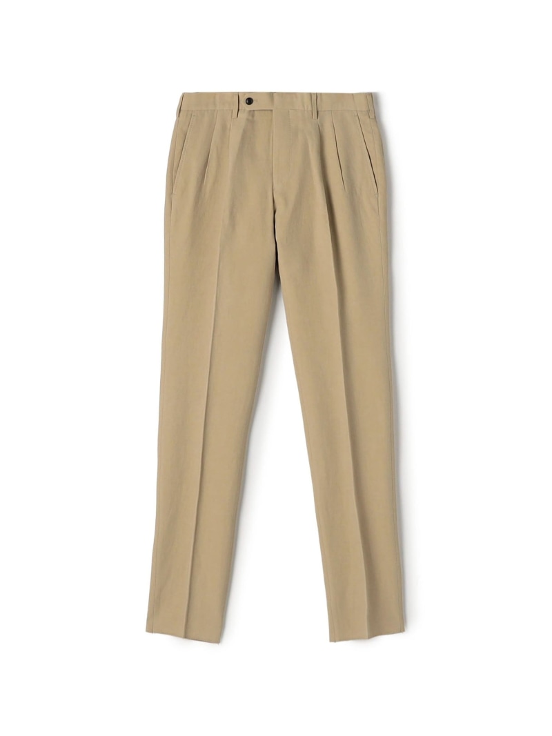 【SALE／50%OFF】TOMORROWLAND MEN シルクコットンリネン 2プリーツスラックス トゥモローランド パンツ スラックス・ドレスパンツ ネイビー ベージュ カーキグリーン【RBA_E】【送料無料】