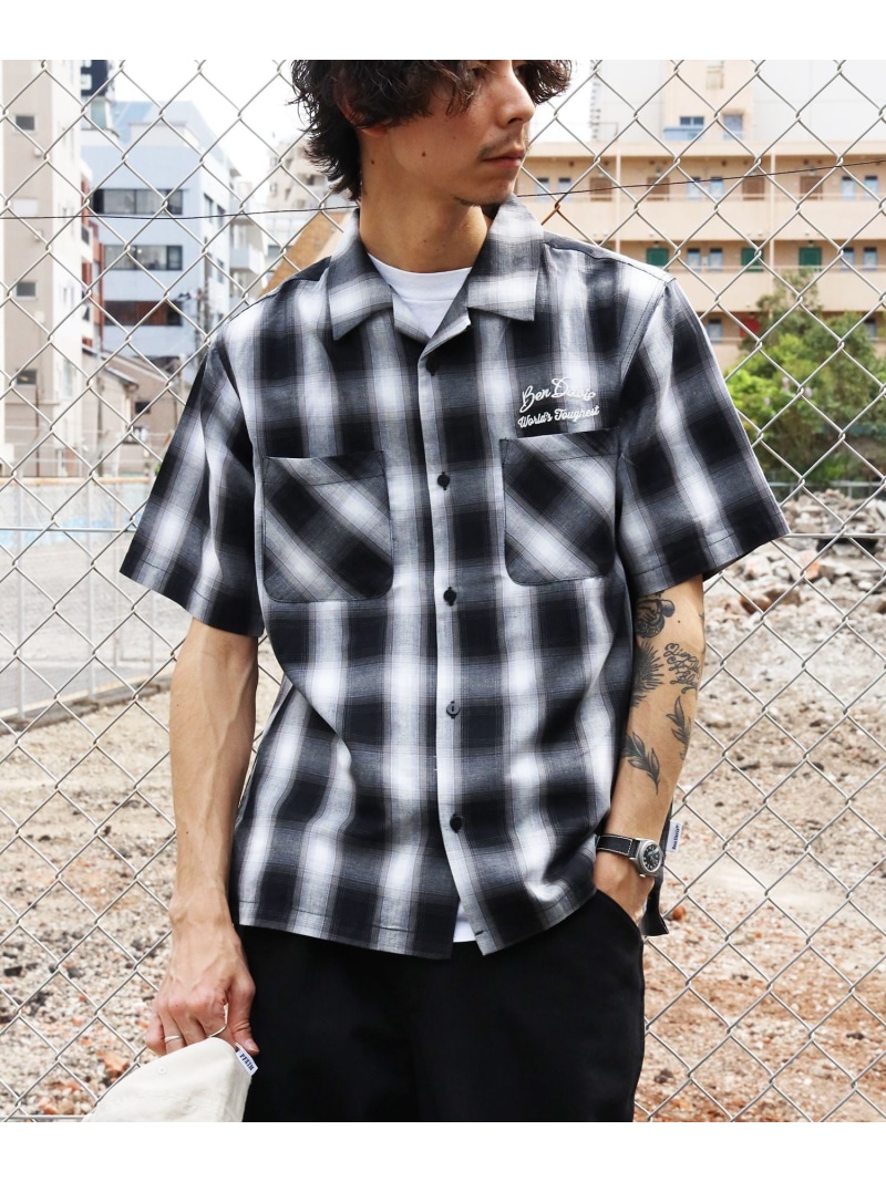 BEN DAVIS / WHITE LABEL 【BEN DAVIS(ベンデイビス)】DRIVE EMB PLAID O/C SHIRT / 半袖 プルオーバー 明けっ広げ色合い ヴィンテージライク オンブレチェック ナバル トップス プルオーバー・トップ 赤銅色 黒いこと【貨物輸送無料】 トップス-メンズファッション