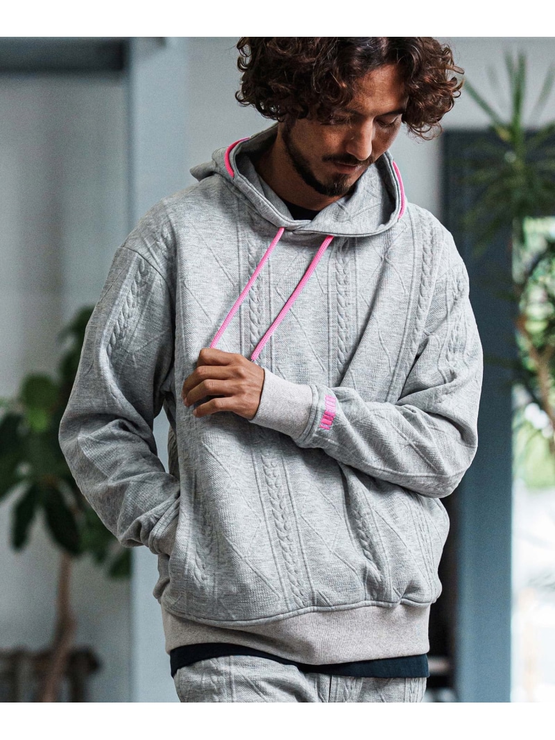 felkod mpa3926-Cable Knit Jersey Parka ニットジャージパーカー カンビオ トップス パーカー・フーディー グレー ブラック【送料無料】
