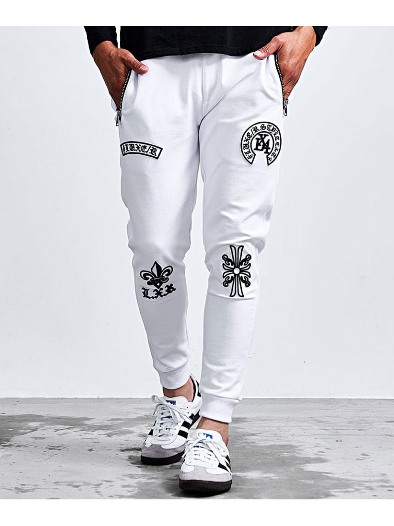 SB select LUXE/R ラインストーンジップ刺しゅうズボン下 シルバーバレット ズボン下 ジャージ・スウェットパンツ 白いこと 薄墨色 黒いこと【貨物輸送無料】