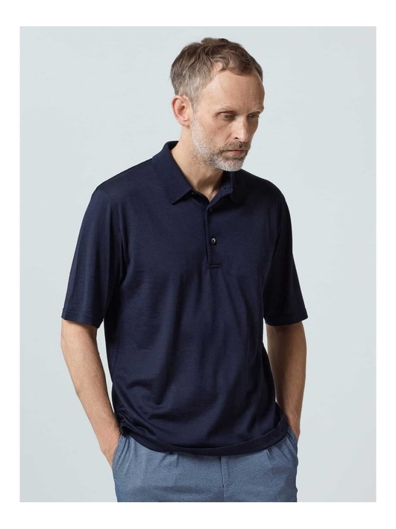 Aquascutum MEN TEC.3 NZ Merino Polo-collar アクアスキュータム トップス カットソー・Tシャツ ベージュ ネイビー ブルー【送料無料】