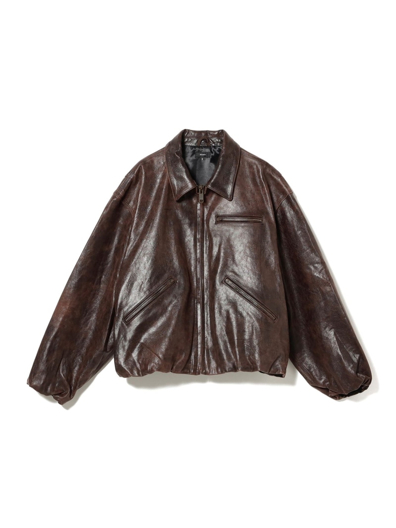 BEAMS ワイドショートフィット ゴートレザー ジップブルゾン 26SS ビームス メン ジャケット・アウター 上衣・前掛け 黒いこと 赤銅色【貨物輸送無料】