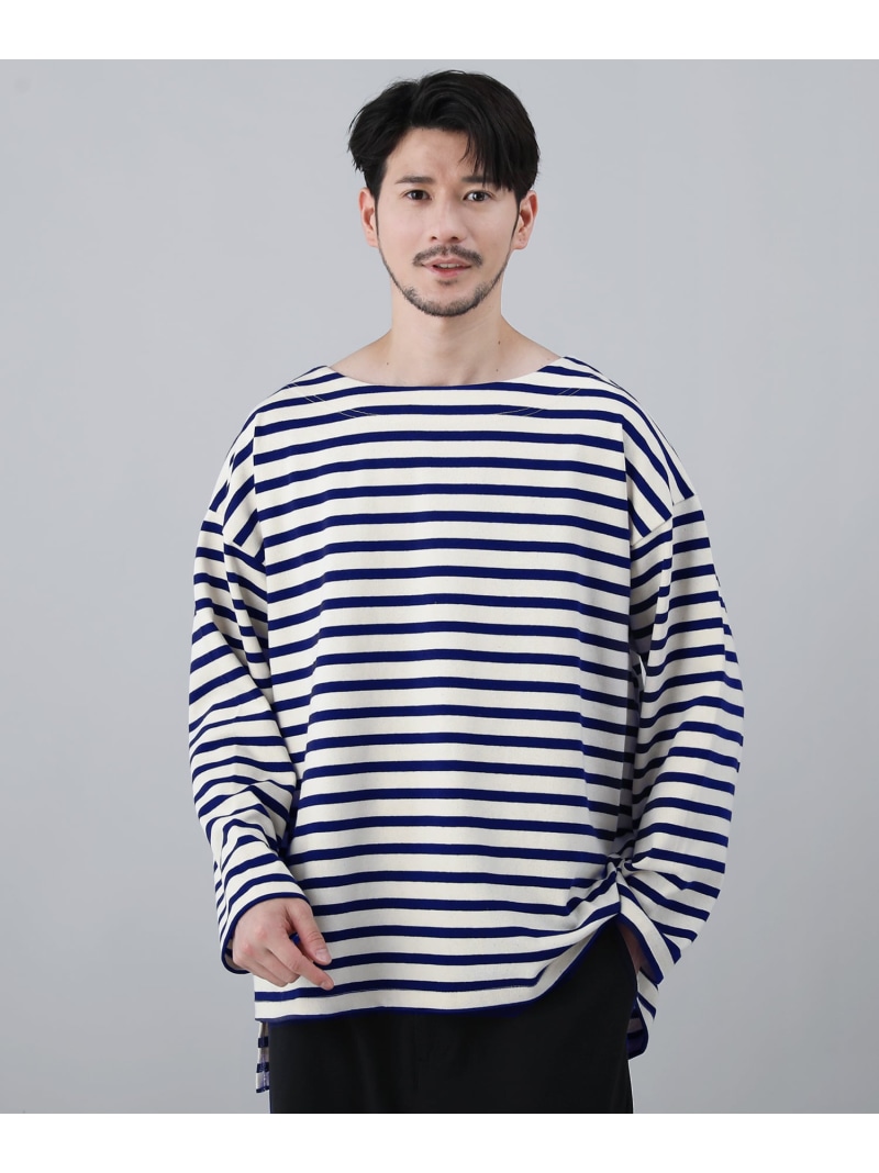 Upscape Audience Basqu10オンス(バスク天竺)フレンチボーダーボートネックBOX Tee カジュアル トップス カットソー・Tシャツ ネイビー ホワイト ブラック【送料無料】