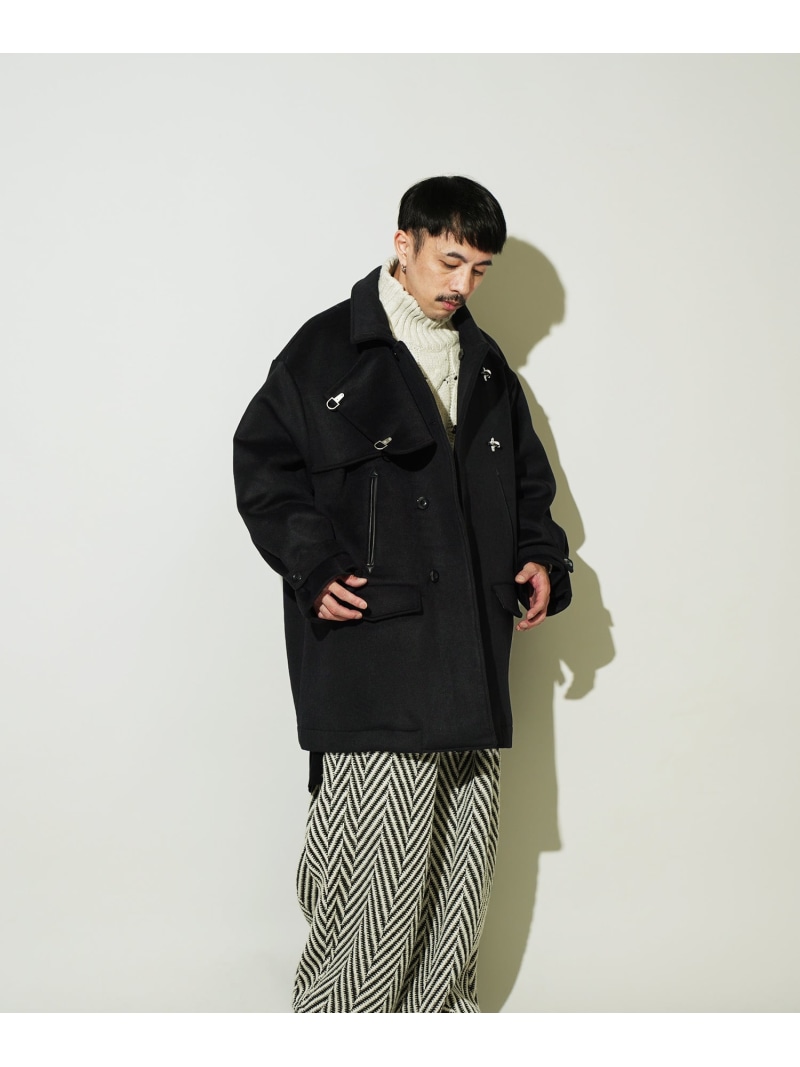 Aphlotus ミドル丈 セミダブル ファイヤーマン メルトンコート アプロタス ジャケット・アウター その他のジャケット・アウター ネイビー ブラック ホワイト【送料無料】画像