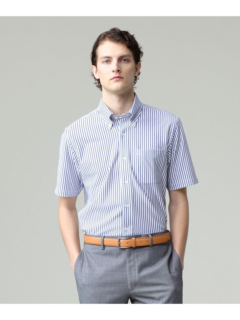 J.PRESS 酷暑の清潔感もこれ一枚で【吸水速乾 / 抗菌防臭 / 防シワ】【J.PRESS OXFORD JERSEY】カノコインレイストライプ 半袖シャツ / B.D. ジェイプレス トップス シャツ・ブラウス ブルー【送料無料】