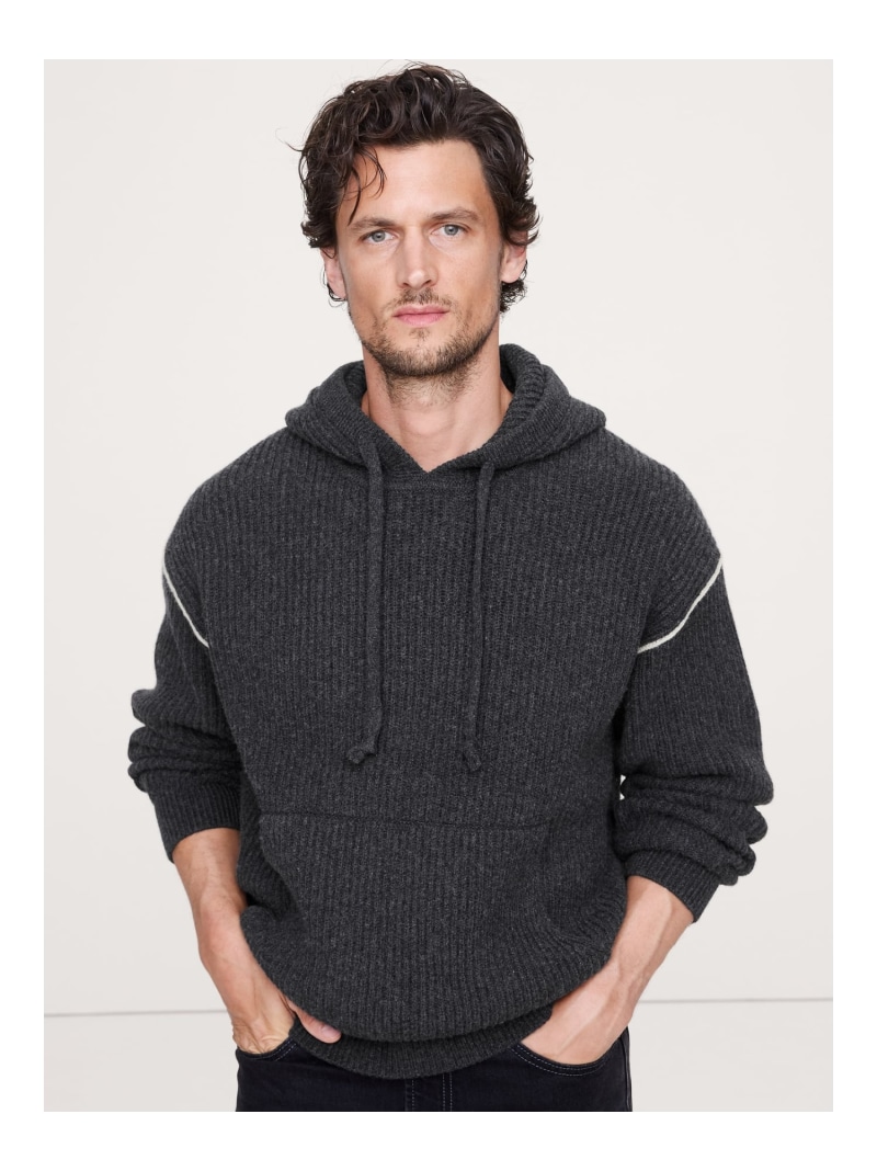 【SALE／55%OFF】BANANA REPUBLIC (M)メリノ コットン ニット パーカー バナナ・リパブリック トップス ニット ホワイト グレー【RBA_E】【送料無料】