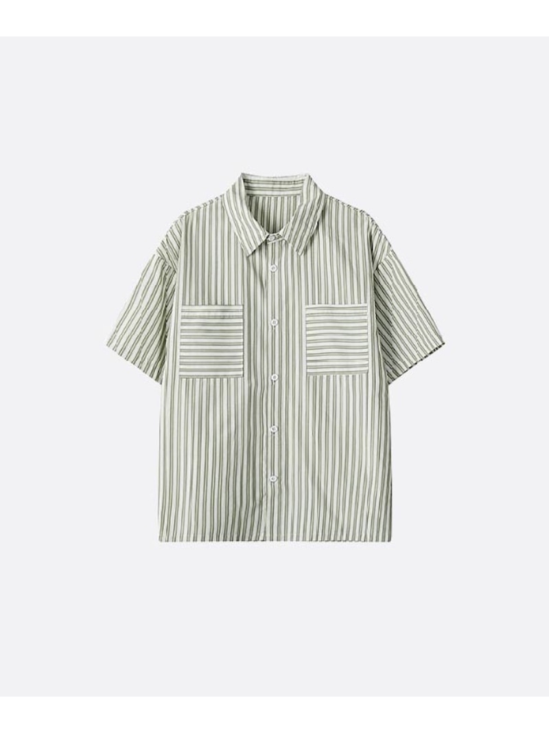 U:UME Bicolor Rhythm Stripe Shirt ユーム トップス ティーシャツ・トップ 黒いこと 緑であること【先んずる取っておく】*【貨物輸送無料】 カジュアルシャツ-メンズファッション