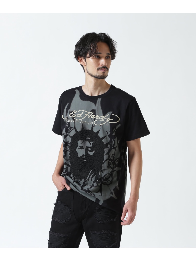 ROYAL FLASH Ed Hardy/エド ハーディー/EBKST SS TEE_CHRIST ロイヤル閃光電球 トップス カットソー・プルオーバー 黒いこと【貨物輸送無料】