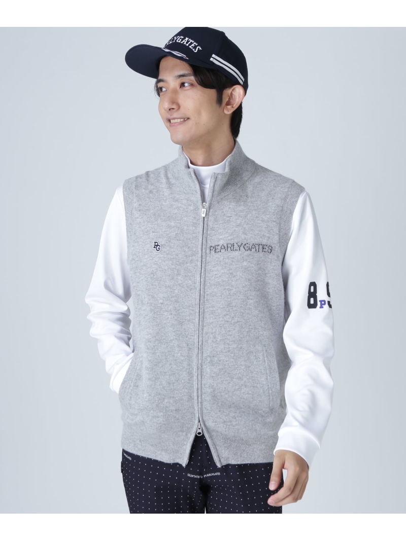 PEARLY GATES 12G構成成分ジャかばい立て カシミール100 フルジップアップニットベスト パーリーゲイツ トップス 編み物 米国海軍 緑であること 薄墨色【貨物輸送無料】