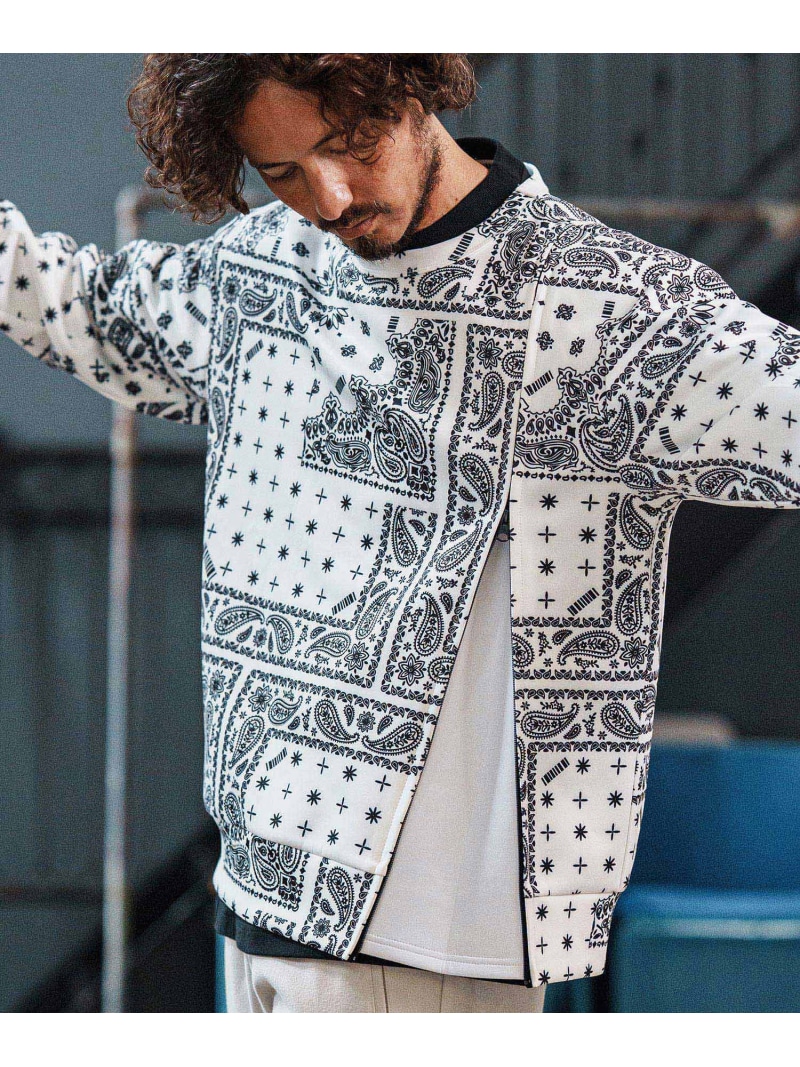felkod msw1750-Bandana Cardboard Knit Zip Accent Pullover 調教師 カンビオ トップス スウェット・トレーナー 黒いこと 白いこと【貨物輸送無料】