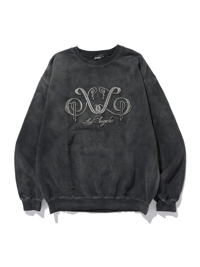 XLARGE EMBROIDERED BLEACHED CREWNECK SWEATSHIRT エクストララージ トップス スウェット・トレーナー 緑であること 黒いこと 青色【貨物輸送無料】 メンズファッション-スウェット・トレーナー-トップス