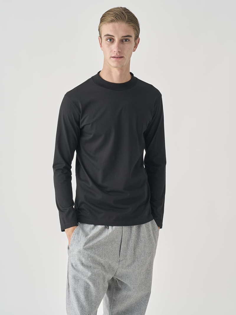 JOHN SMEDLEY オリジナルコットン天竺長袖モックネックTシャツ｜UTS921｜UNDERWEAR for MEN ジョンスメドレー トップス カットソー・Tシャツ ブラック【送料無料】