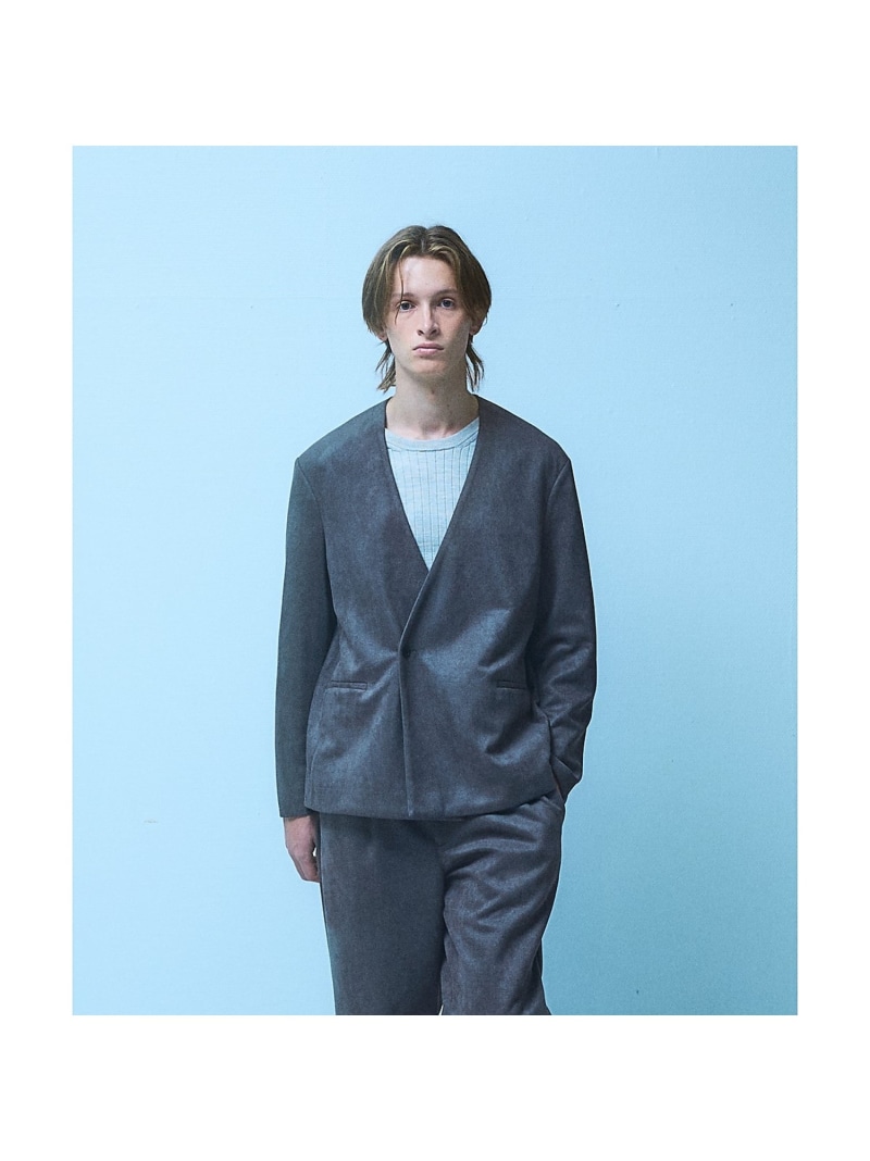 5351POUR LES HOMMES 【セットアップ対応】ストレッチ スエード ノーカラージャケット ゴーサンゴーイチプールオム ジャケット・アウター ノーカラージャケット ブラック グレー【送料無料】