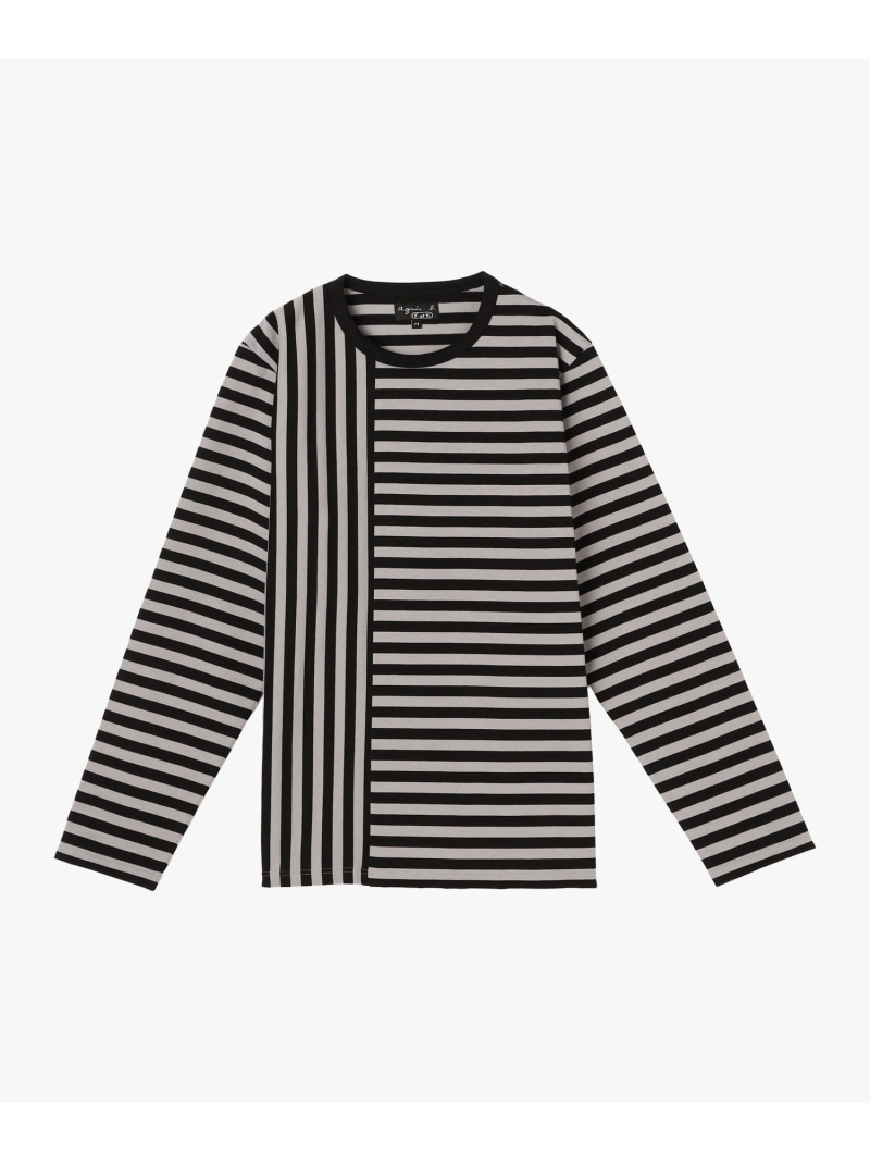 agnes b. FEMME 【by R 限定品】agnes b. 細ボーダーxストライプ コットン 長袖 Tシャツ \