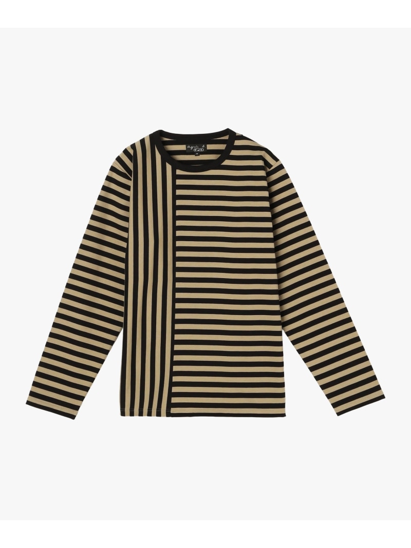 agnes b. FEMME 【by R 限定品】agnes b. 細ボーダーxストライプ コットン 長袖 Tシャツ \"Haru\" アニエスベー トップス カットソー・Tシャツ ブラック【送料無料】