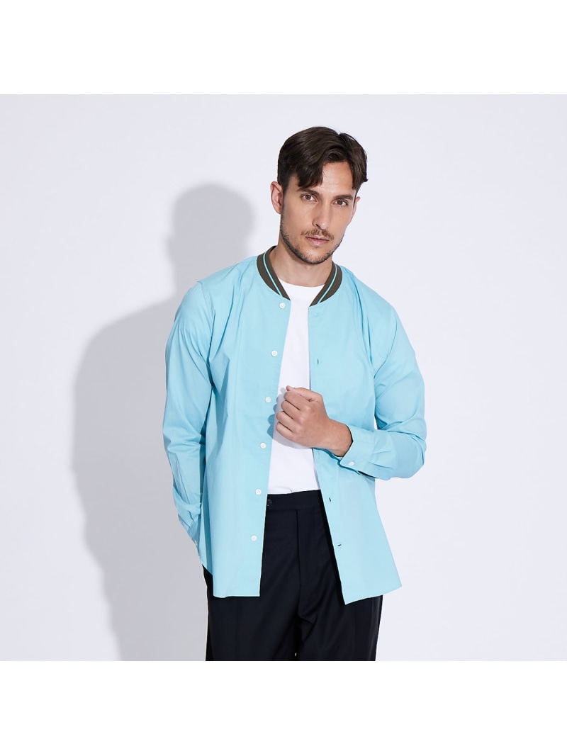 【SALE/60%OFF】DESIGNWORKS ニットコンビシャツブルゾン デザインワークス トップス シャツ・ブラウス ブルー ホワイト【RBA_E】【送料無料】| Fashion Men