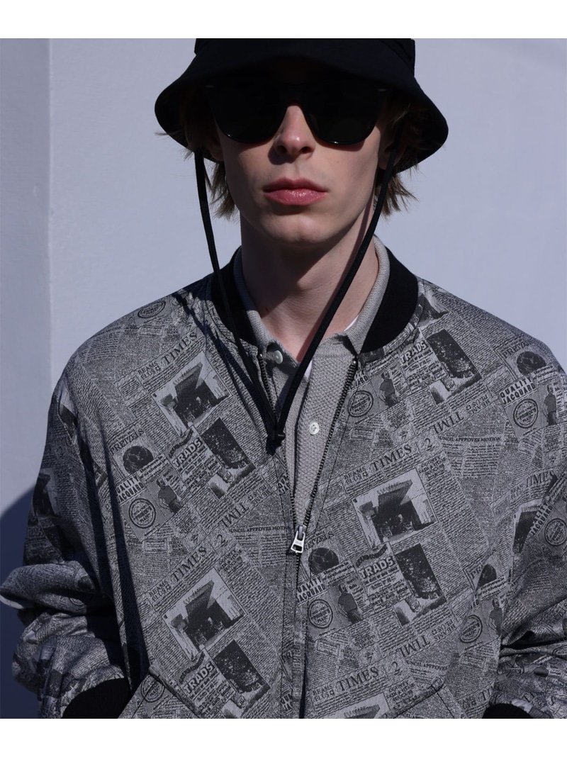 BEAMS PLUS Sports Blouson Newspaper Jacquard ビームス メン ジャケット・アウター ブルゾン・ジャンパー ブルー ブラック【送料無料】