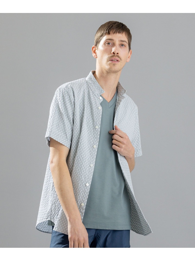 【SALE／30%OFF】JOSEPH HOMME トライジャガードストレッチ ウイングカラー半袖シャツ ジョゼフ オム トップス シャツ・ブラウス グリーン グレー ホワイト【RBA_E】【送料無料】