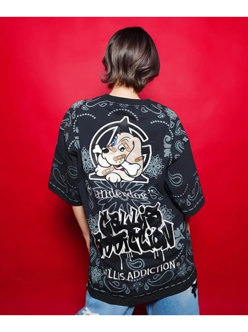 GALLIS ADDICTION 【GALFY×GALLIS ADDICTION】バンダナわんわん半袖Tee(MENS) ジャックローズ トップス カットソー・Tシャツ ワインレッド ブラック【送料無料】