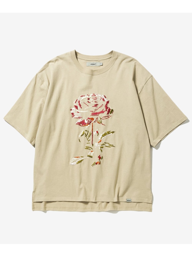 rehacer rehacer/(U)Big Rose Wide CS レアセル トップス カットソー・Tシャツ ベージュ ブラック ブルー【送料無料】